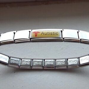 Autistic medical alert charm on 9mm stainless steel Italian charm bracelet new